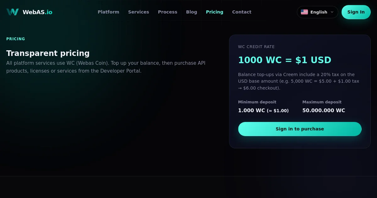 Webas pricing page