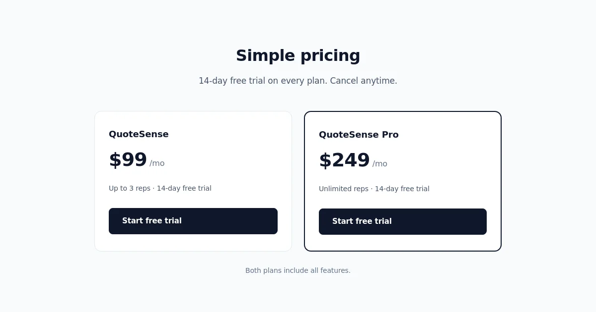 Quotesense pricing page