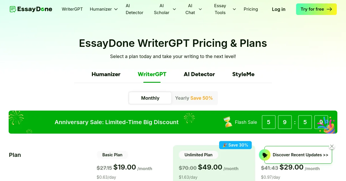 EssayDone pricing page