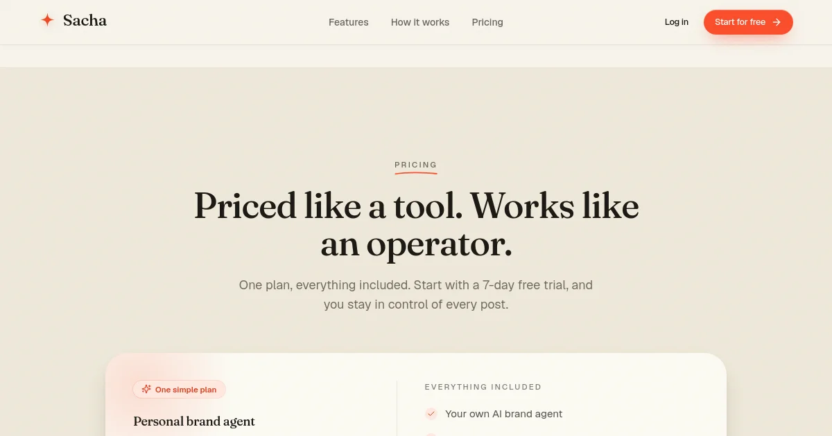 Sacha pricing page