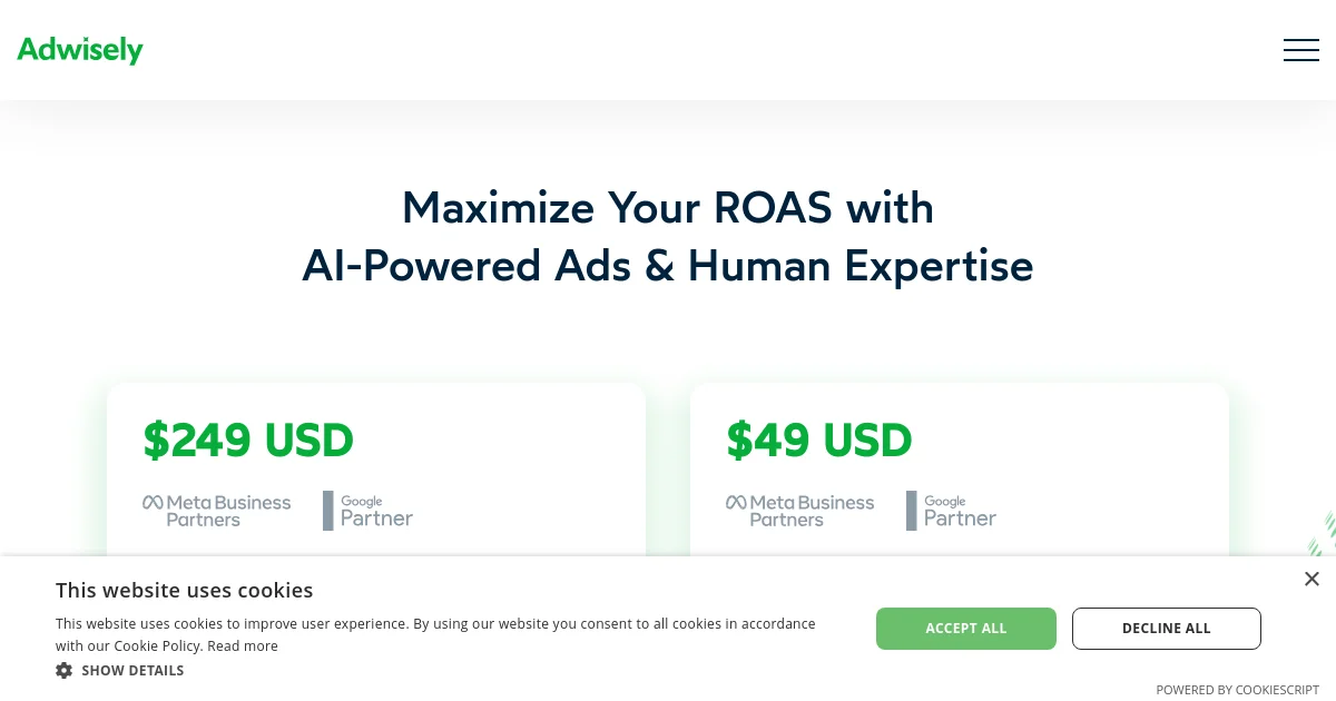 Adwisely pricing page