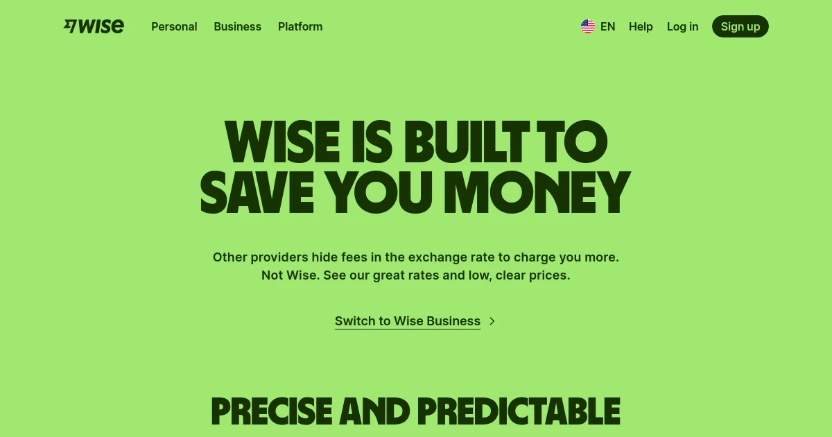 Wise pricing page