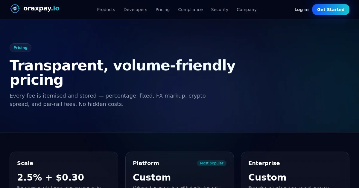 Oraxpay pricing page