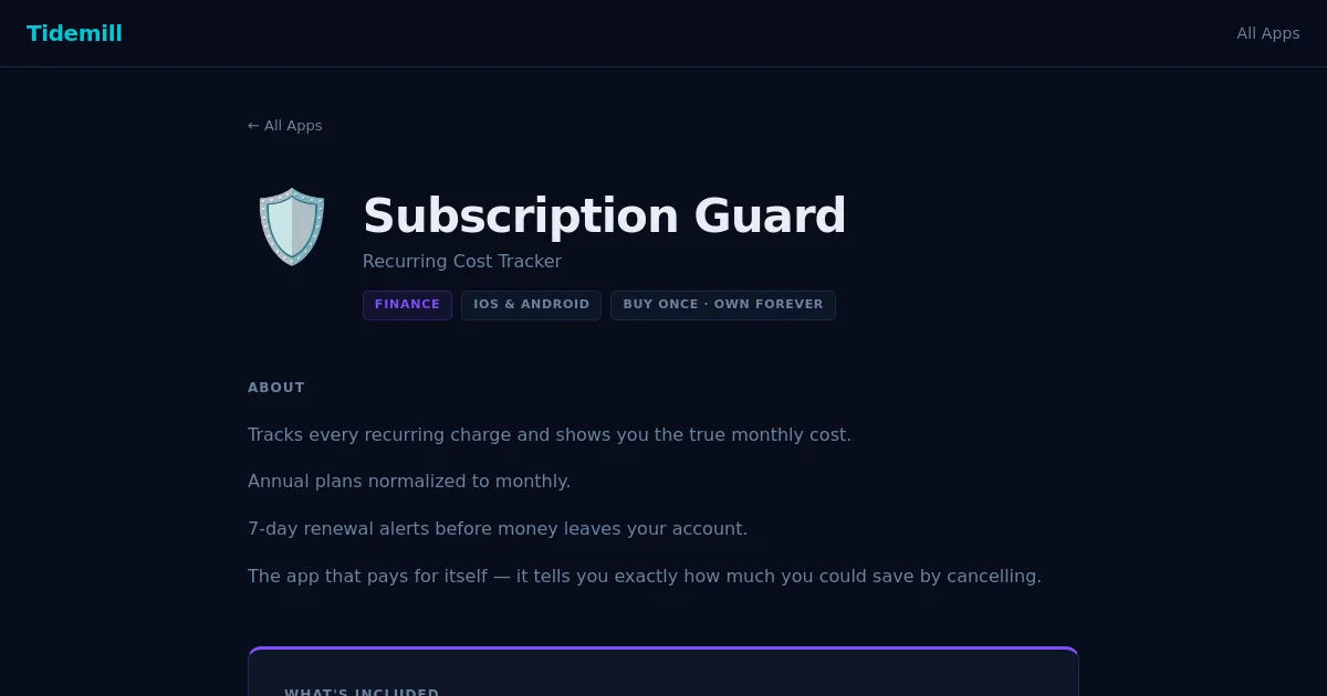 Tidemill pricing page