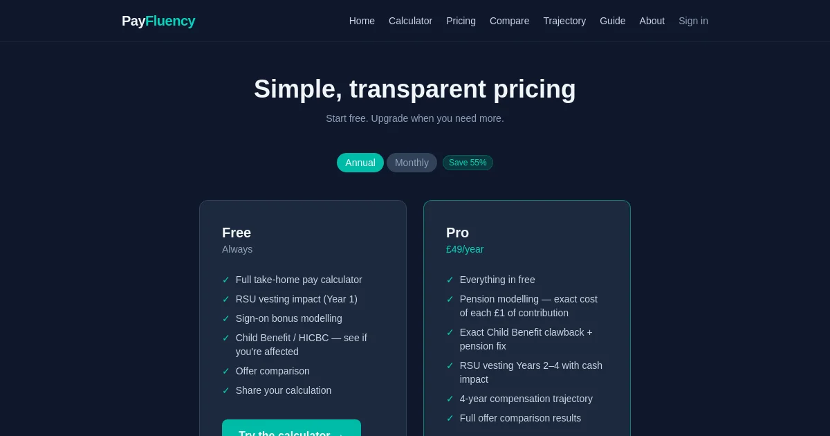 Payfluency pricing page