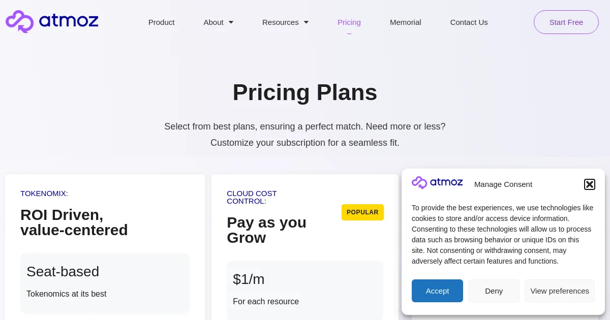 ATMOZZ pricing page