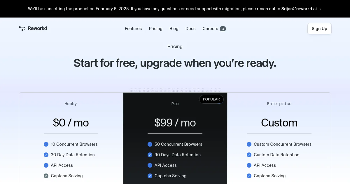Reworkd AI pricing page