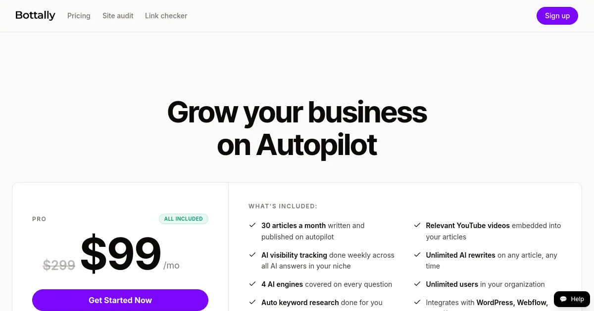 Bottally pricing page