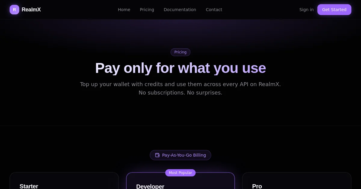 Realmx pricing page