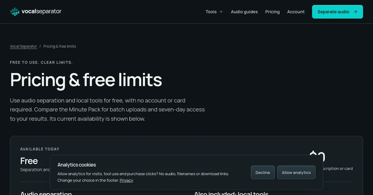 Vocal Separator pricing page
