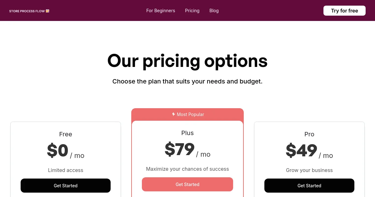 Storeprocessflow pricing page