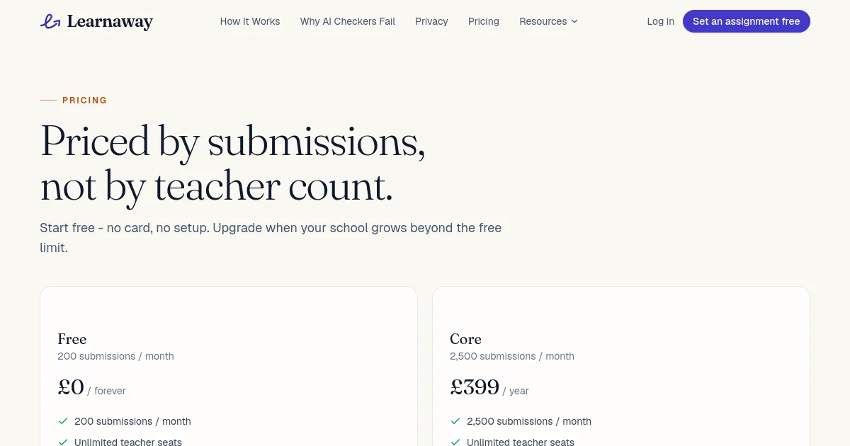 Learnaway pricing page