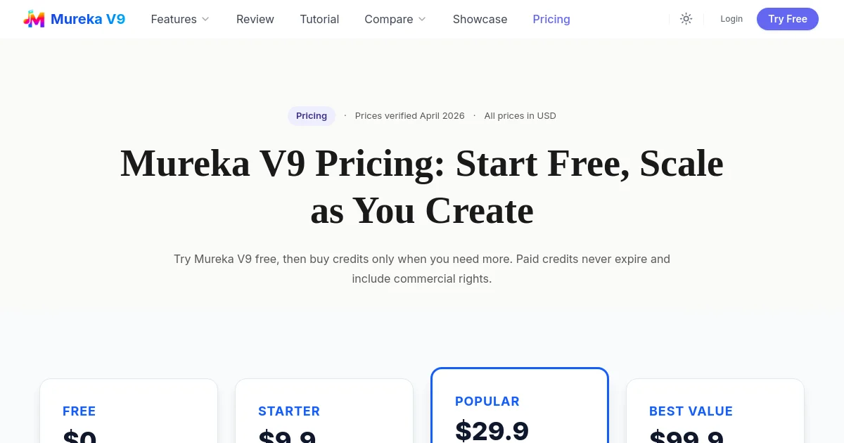 Mureka V9 pricing page