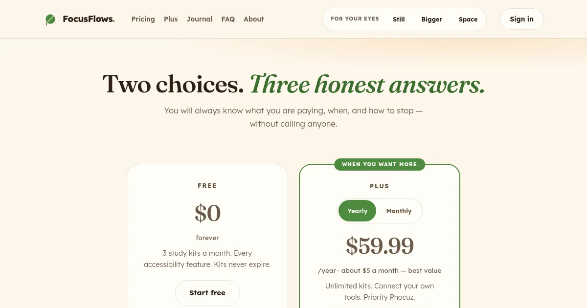 FocusFlow pricing page