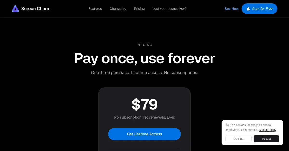 Screen Charm pricing page