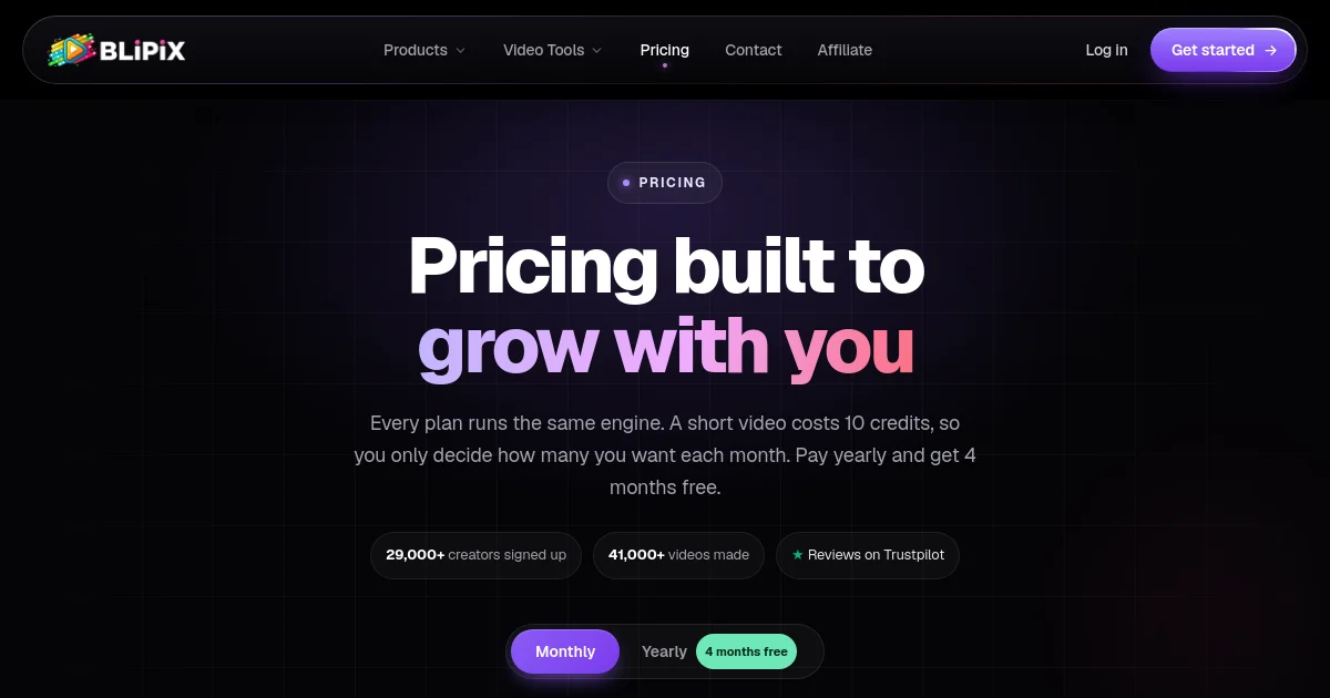 Blipix pricing page