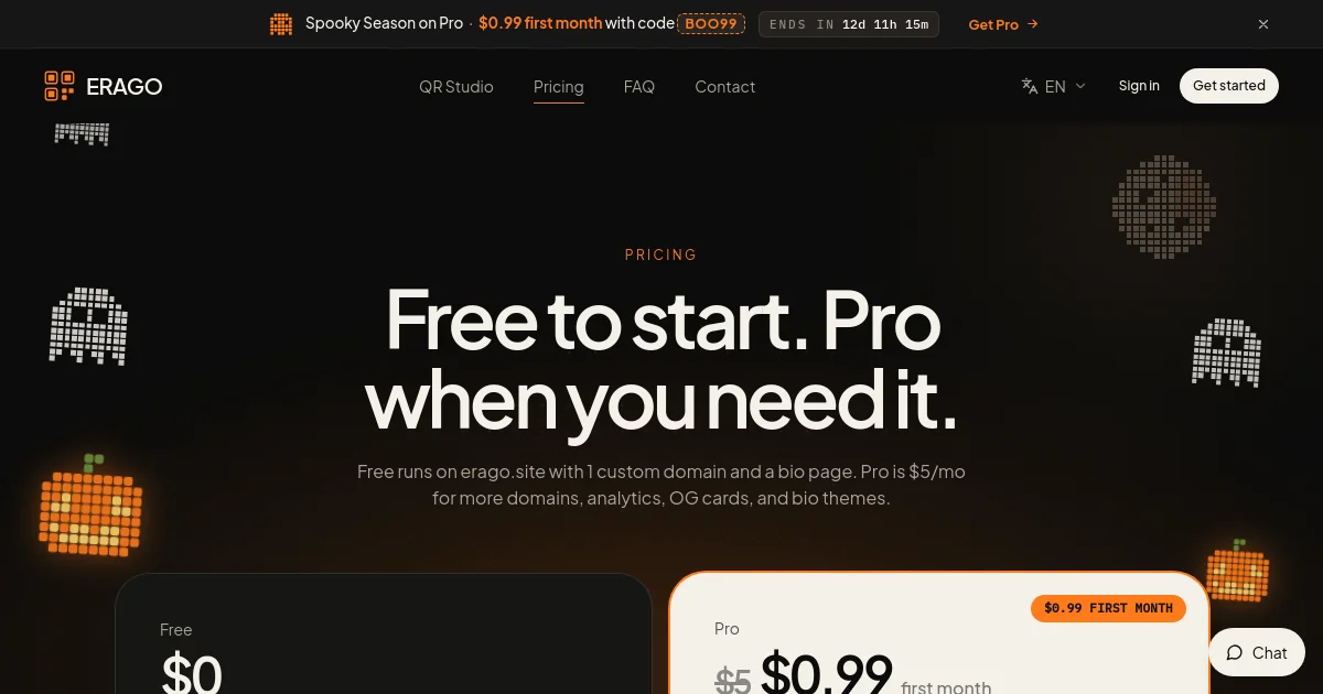 Erago pricing page