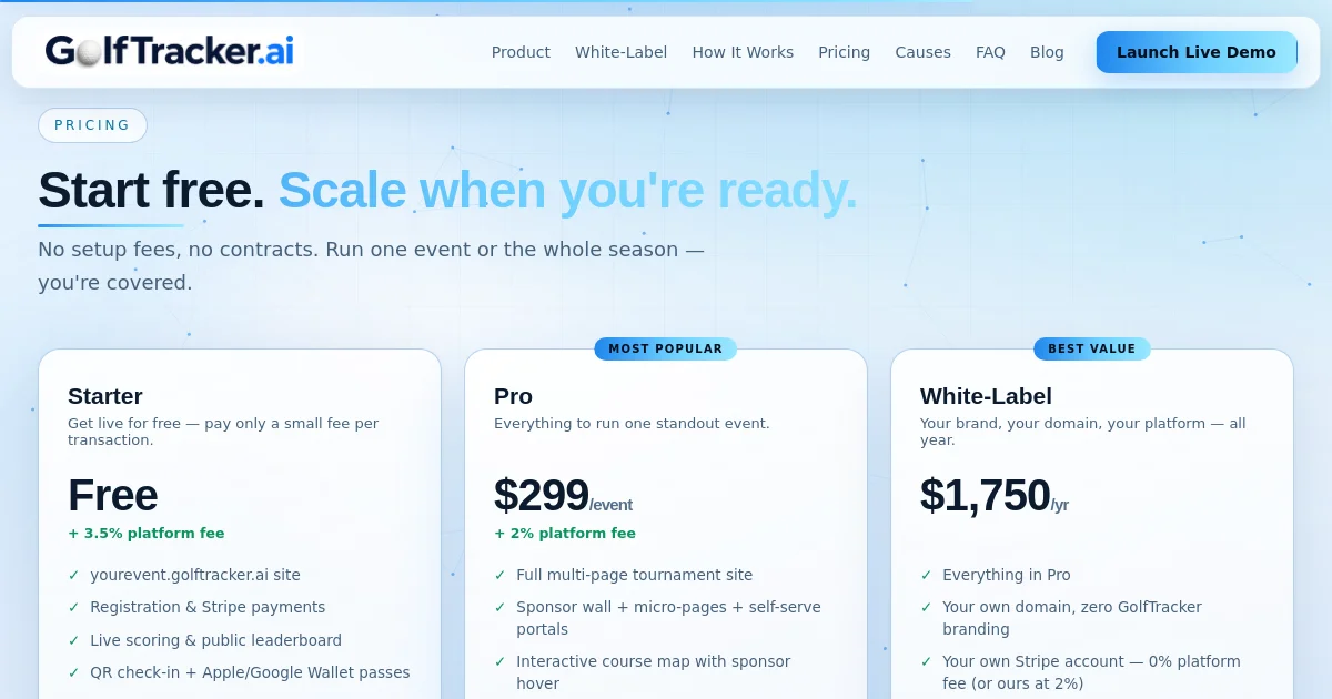 Golftracker pricing page