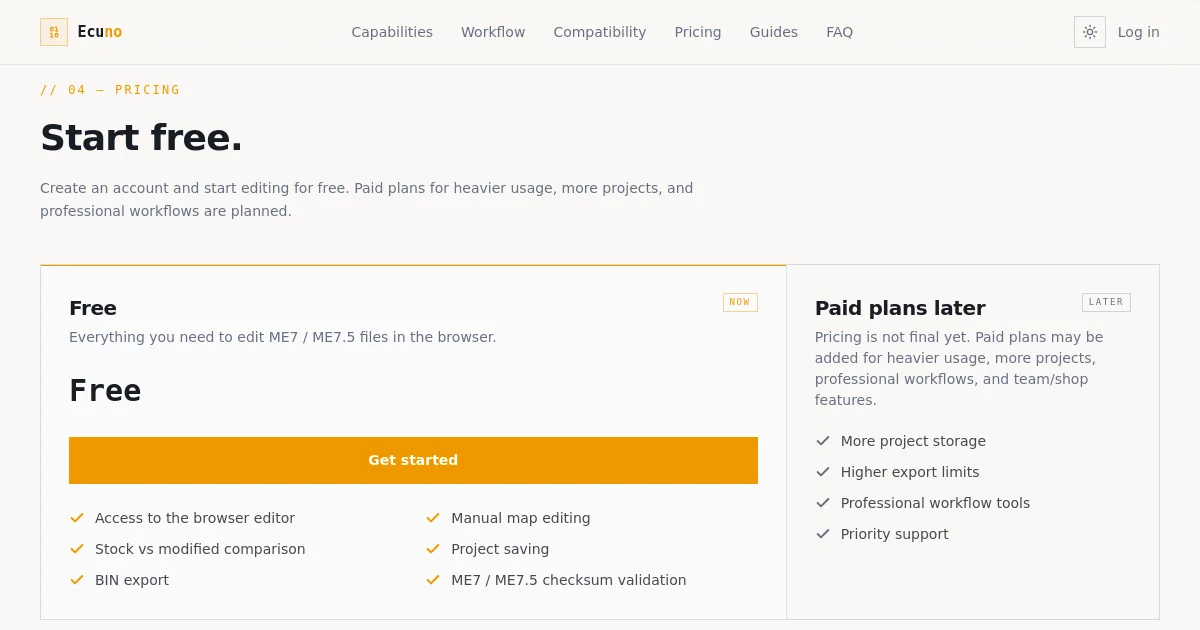 Ecuno pricing page