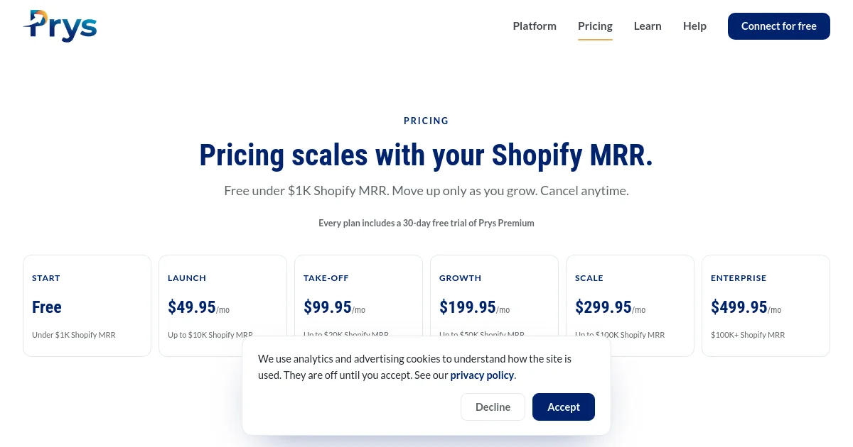 Prys pricing page
