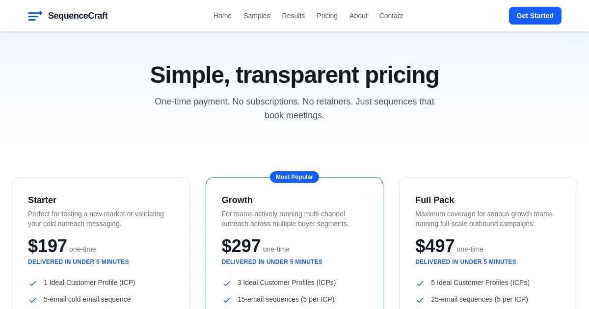 Sequencecraft pricing page