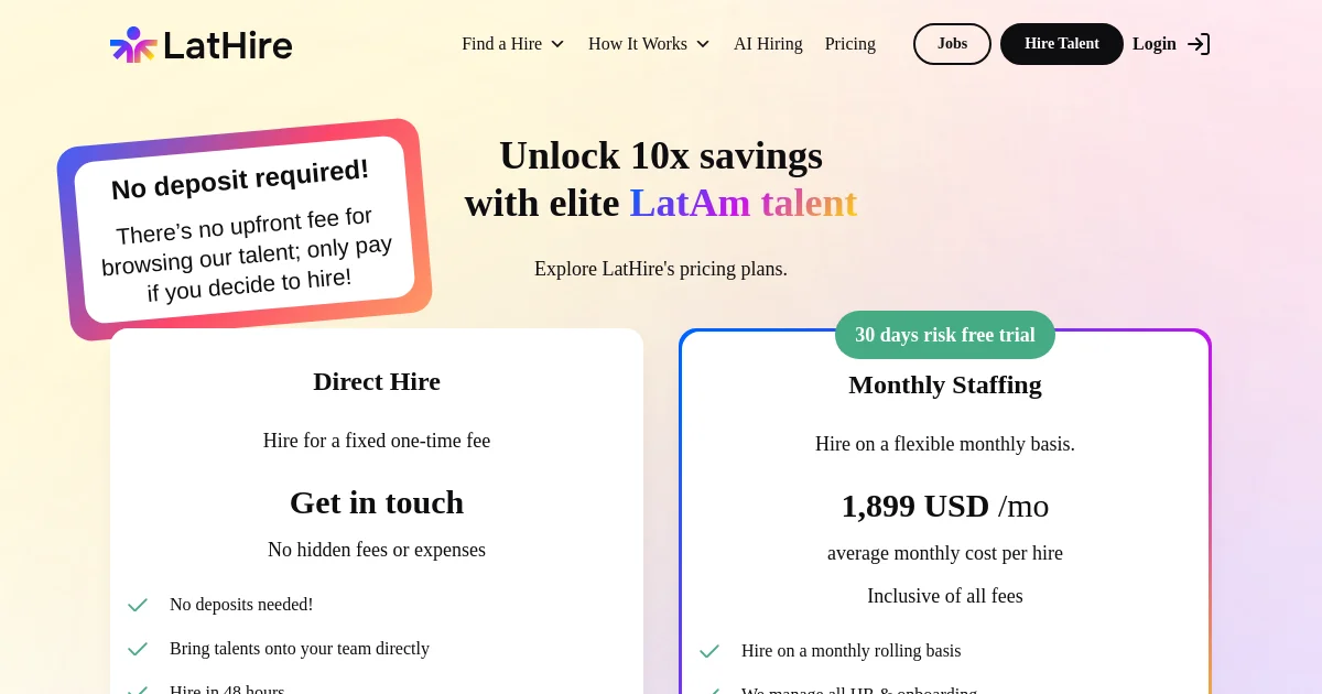 LatHire pricing page