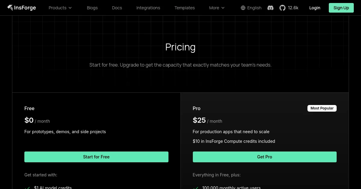 Agentsever pricing page