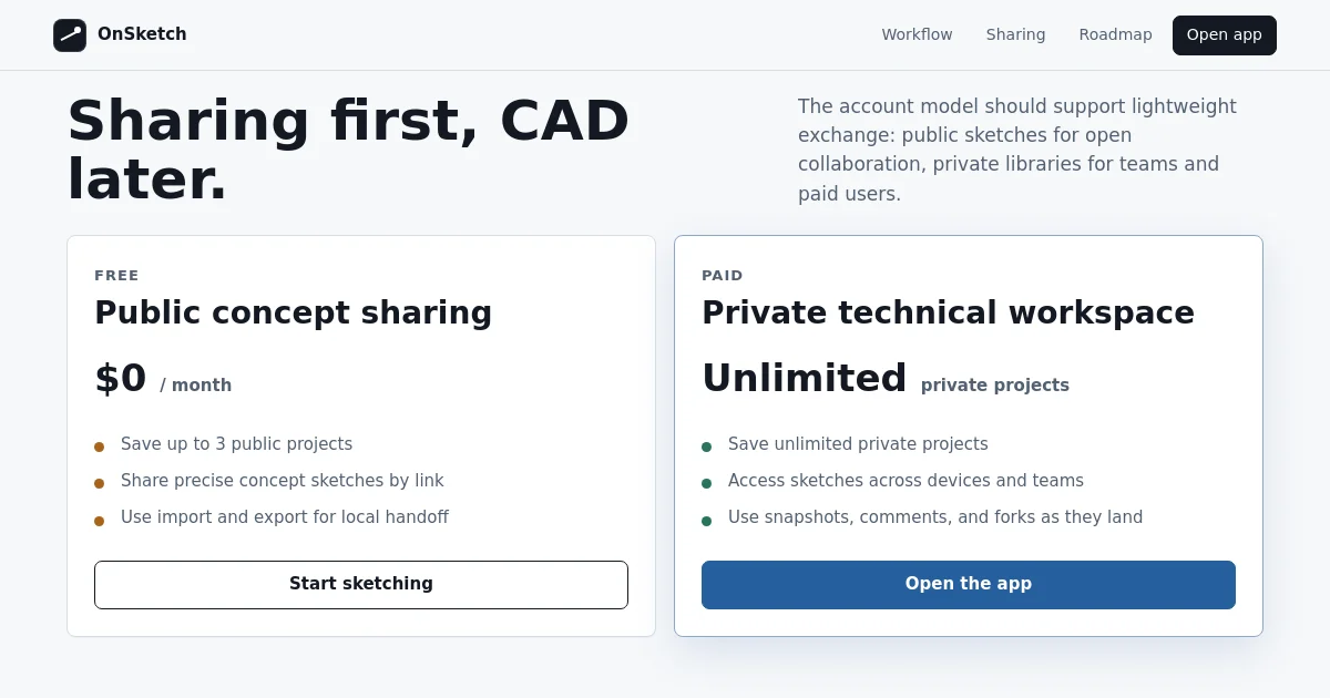 Onsketch pricing page