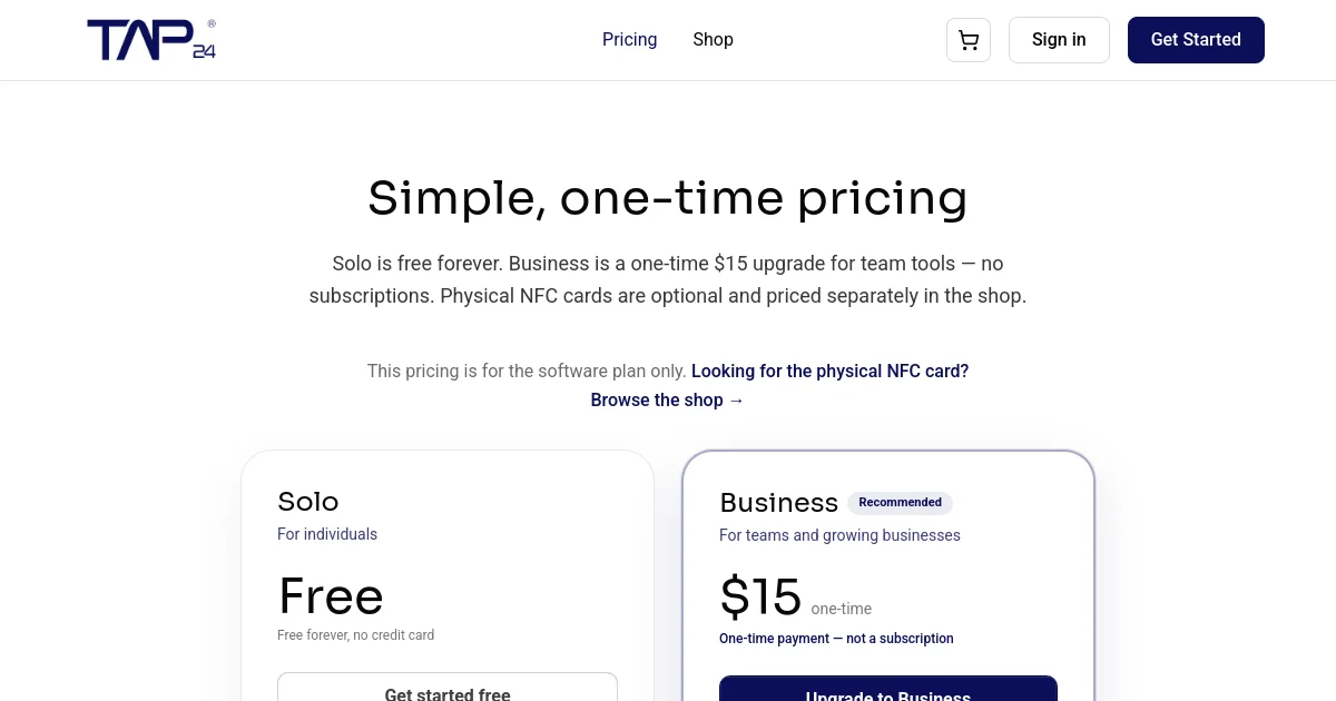 Tap24 pricing page