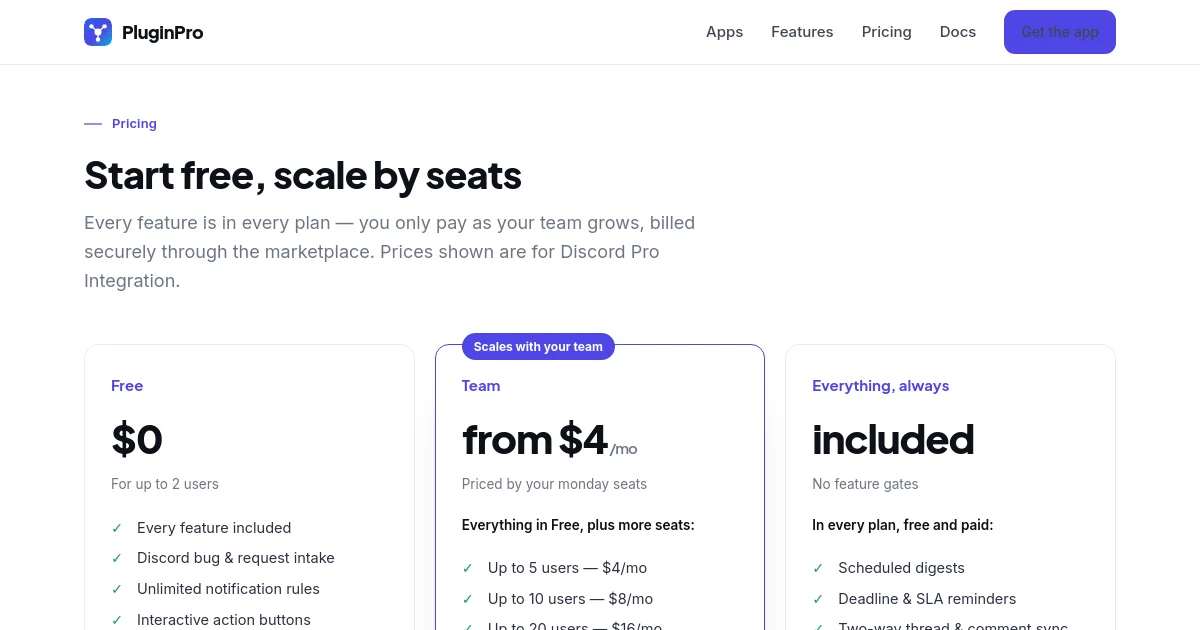 Pluginpro pricing page