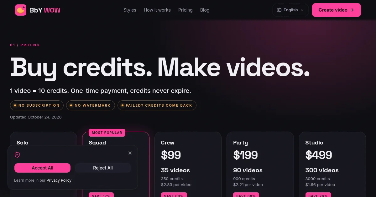 BbY WOW pricing page