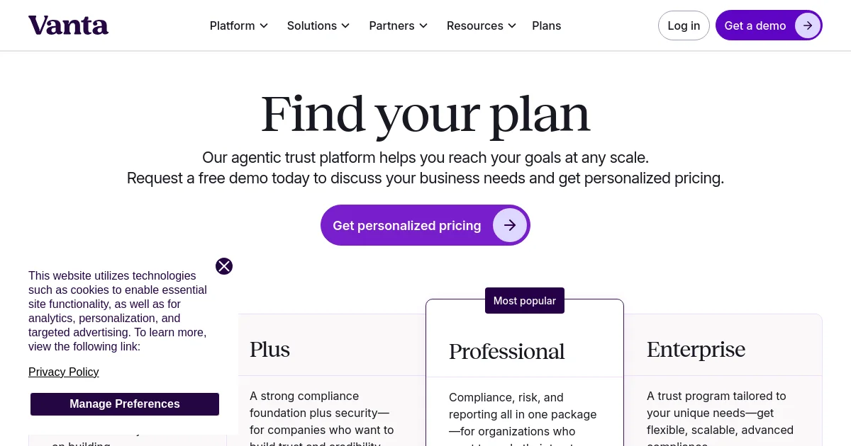 Vanta pricing page