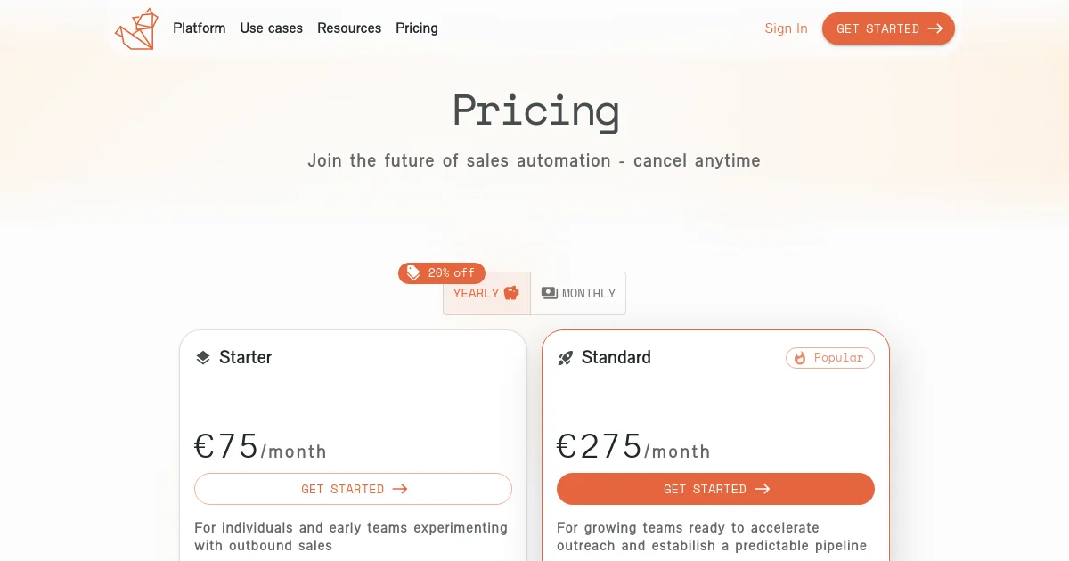 Sales Automation pricing page