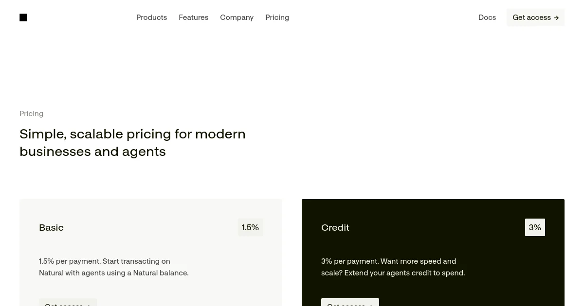 Natural pricing page