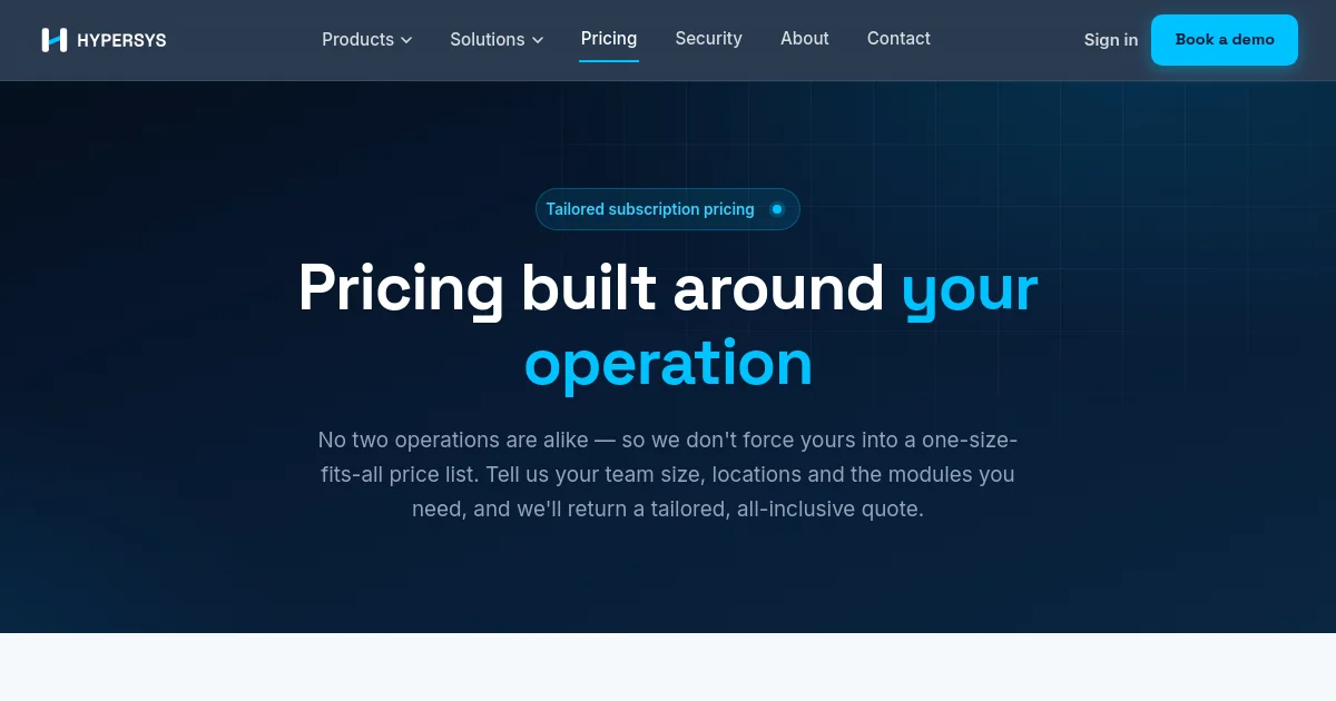 Hypersys pricing page