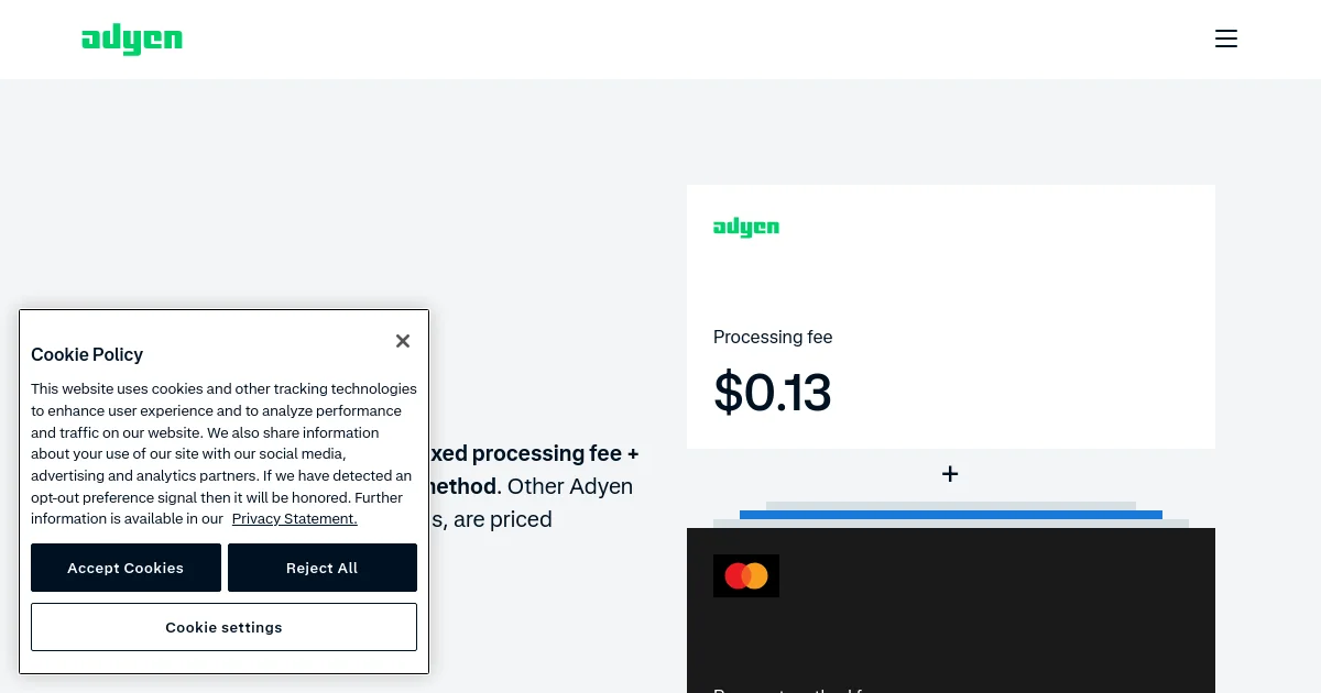 Adyen pricing page
