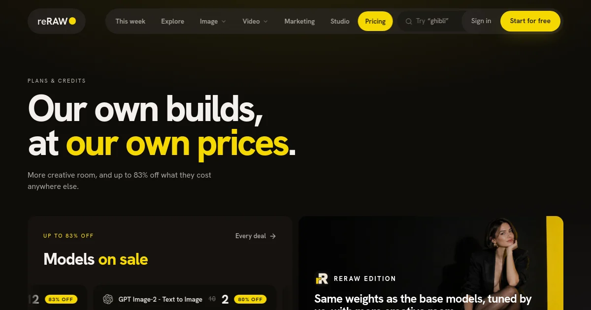 reRAW AI pricing page