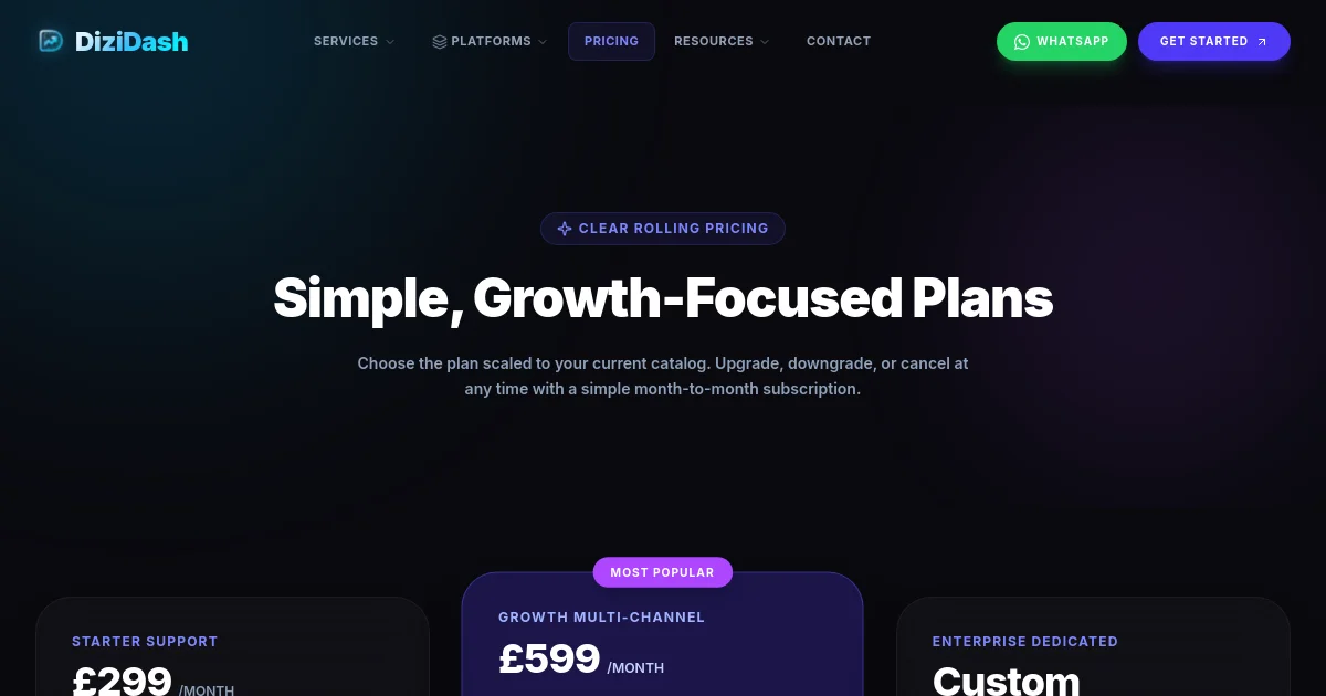 Dizidash pricing page