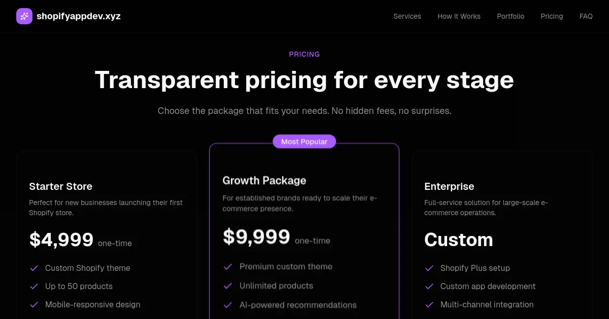 Shopifyappdev pricing page