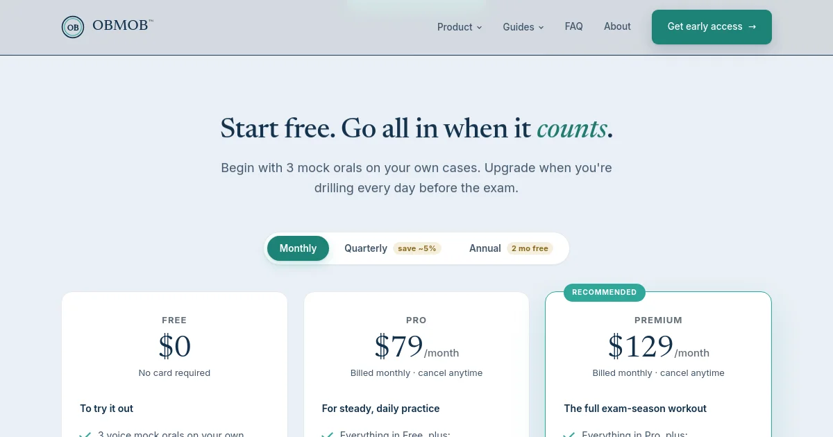 Obmob pricing page