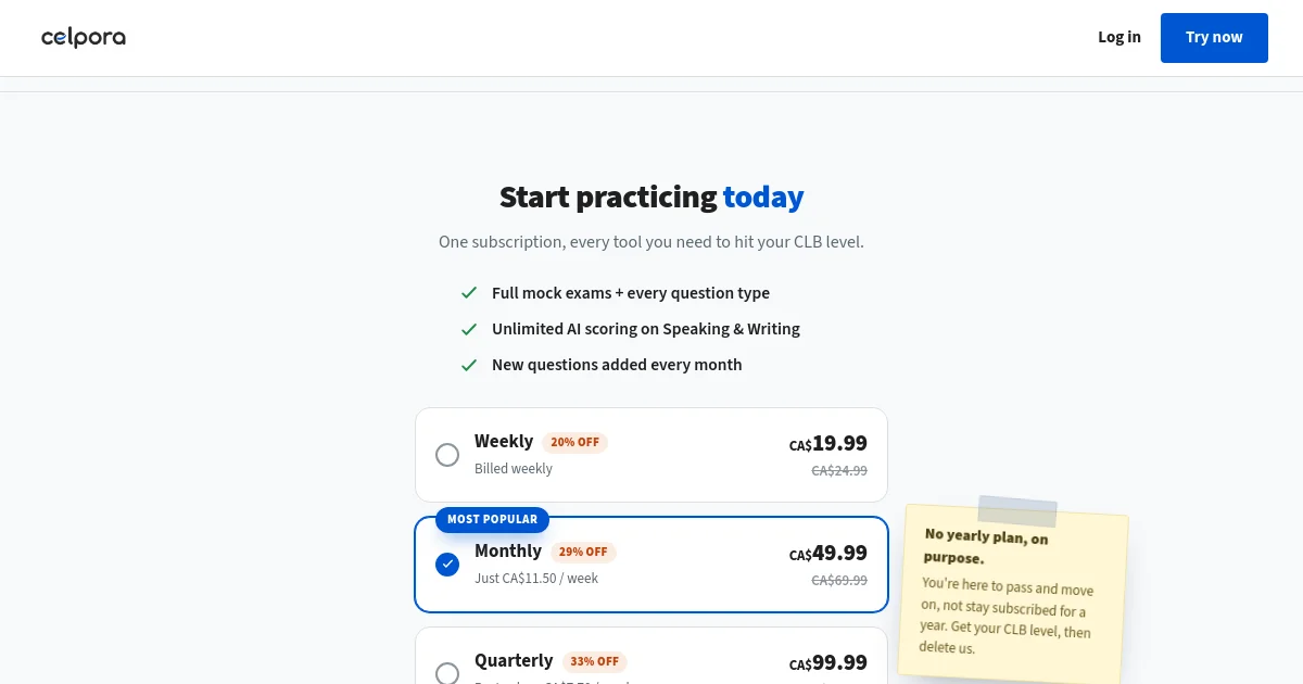 Celprep pricing page