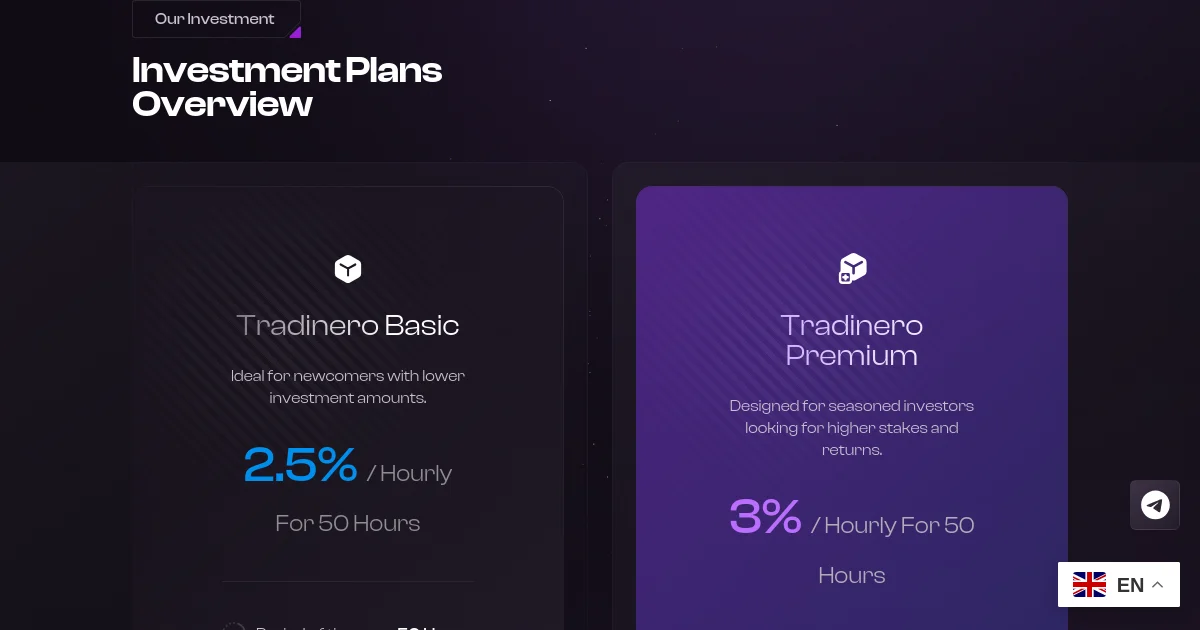 Tradinero pricing page