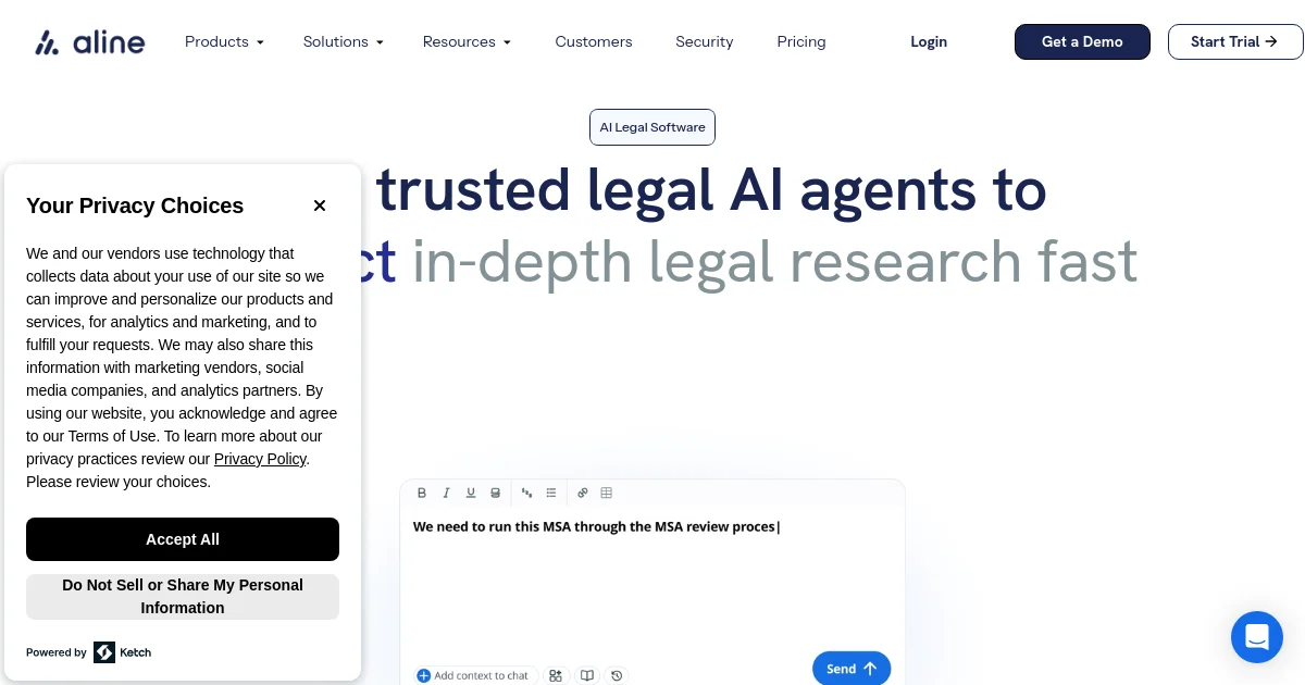 Alinecounsel pricing page