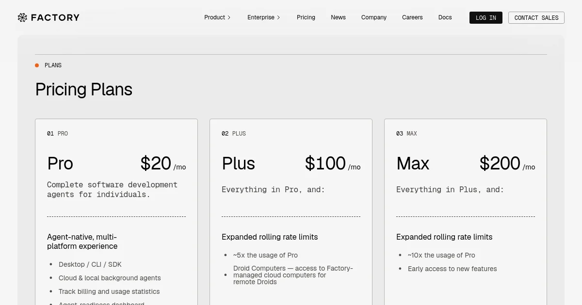 Factory pricing page