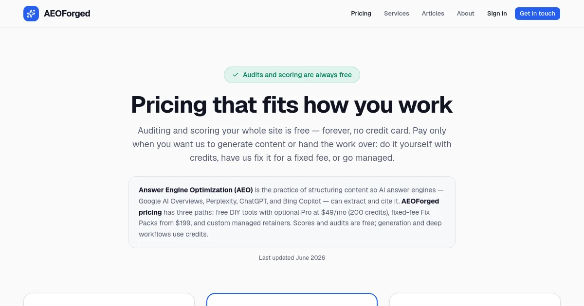 Aeoforged pricing page