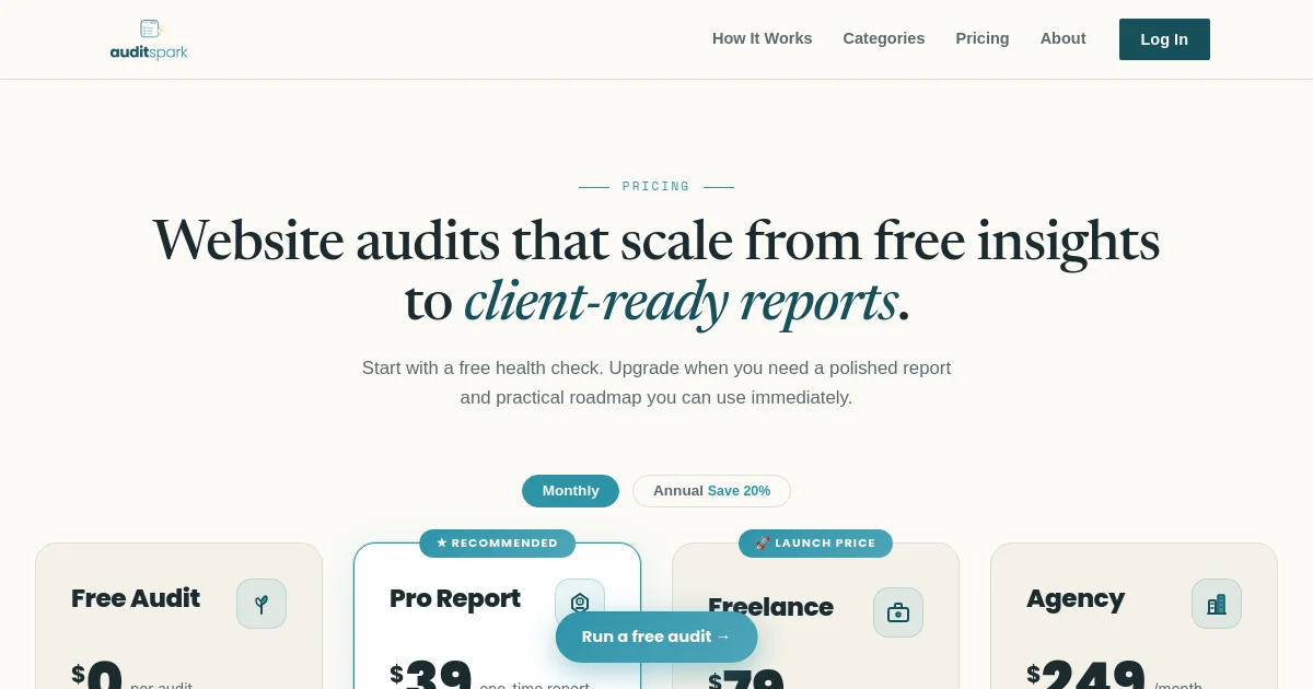 Auditspark pricing page