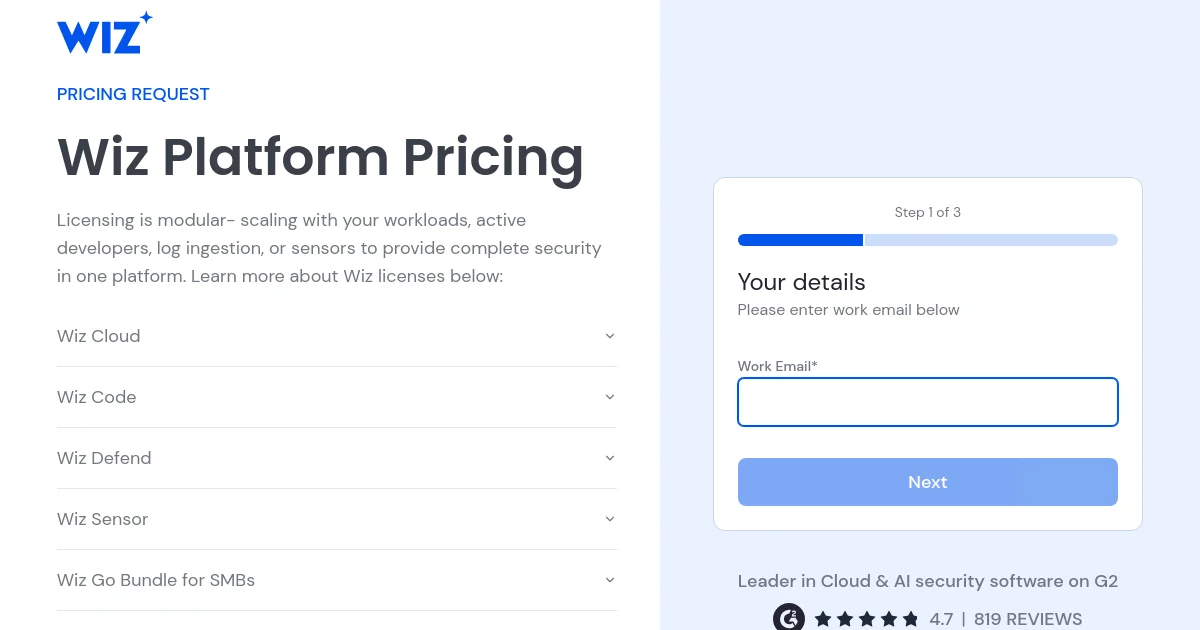 Wiz pricing page
