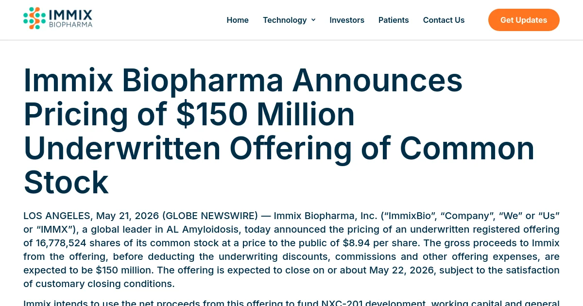 Immix Biopharma, Inc. pricing page