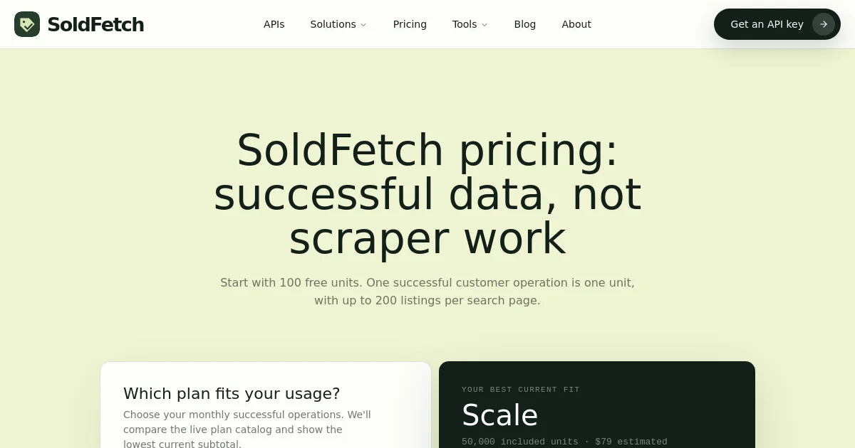 SoldFetch pricing page