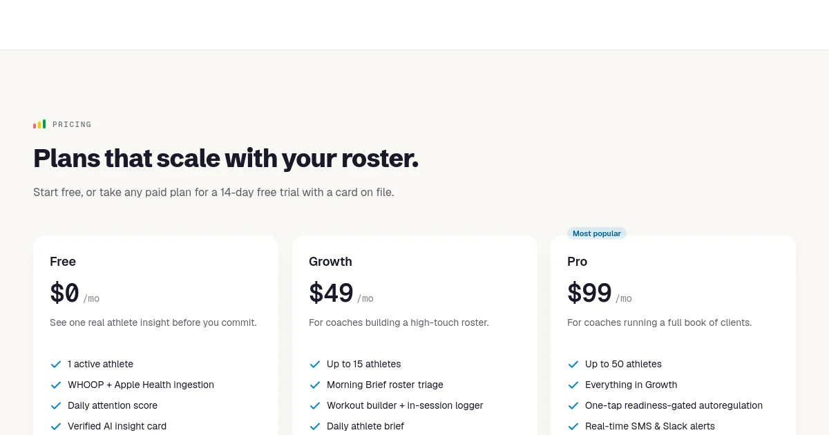 Trainerx pricing page